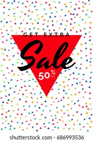 Social media banner or promotional card for sale 50% off discount. Vector illustration for websites, mobile apps, brochures, flyers, corporate ads and other commercial materials. Flat modern design