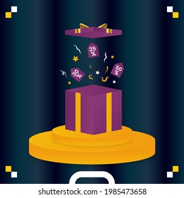 social media banner sales with podium and box. event monthly or weekly banner design. good for marketing and advertisement.