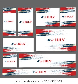Social media banner set, Creative American flag design with text 4th of July for Independence Day concept.