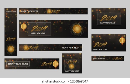 Social media banner set for Happy New Year.