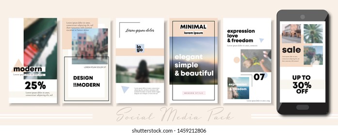 social media banner. Set of instagram stories and post frame templates. Vector cover. Endless puzzle layout for promotion. Design backgrounds web pack. Mockup for personal blog or shop. 