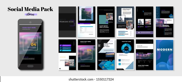 Social media banner. Set of instagram stories and post frame templates. Vector cover. Endless puzzle layout for promotion. Design wallpaper web book pack. Mockup for personal blog or ui web shop. a4