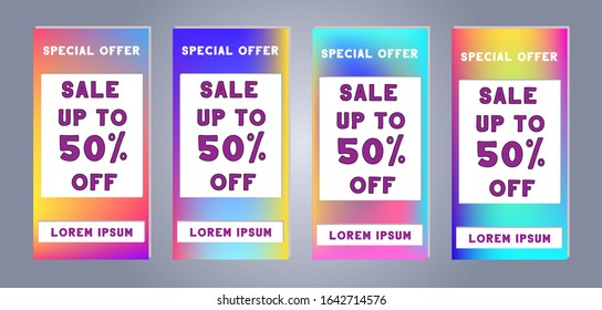Social media banner. Set of mobile stories web templates with discount and sales. Colorful Templates for designers