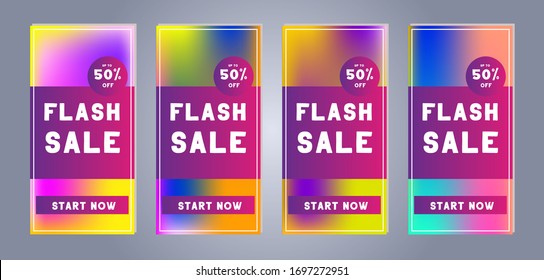 Cartel de los medios sociales. Conjunto de plantillas web de historias móviles con descuento y ventas. Plantillas coloridas para diseñadores