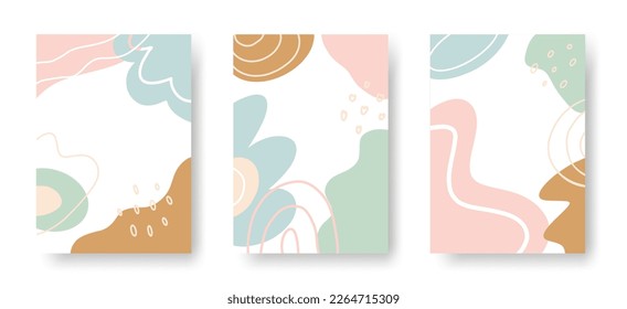 Social media banner set with organic shapes. Instagram stories and post frame templates. Layout poster for promotion. Minimal background. Children pattern. Vector illustration.