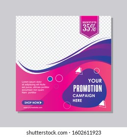 Social media banner. With square Design, Blue, Pink, purple and white color, suitable for fashion sale promotion, social media mobile apps and digital marketing