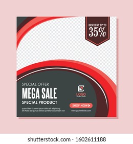Social media banner. With square and red, black and white color, suitable for fashion sale promotion, social media mobile apps and digital marketing
