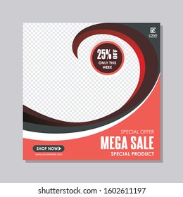 Social media banner. With square and red, black and white color, suitable for fashion sale promotion, social media mobile apps and digital marketing