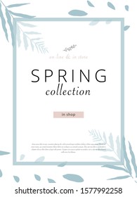 social media banner template for advertising spring arrivals collection or seasonal sales promotion. trendy hand drawn background textures and floral elements imitating watercolor paintings