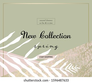 Social media banner template for advertising spring arrivals collection or seasonal sales promotion. trendy hand drawn background textures and floral element