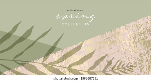 Social media banner template for advertising spring arrivals collection or seasonal sales promotion. trendy hand drawn background textures and floral element