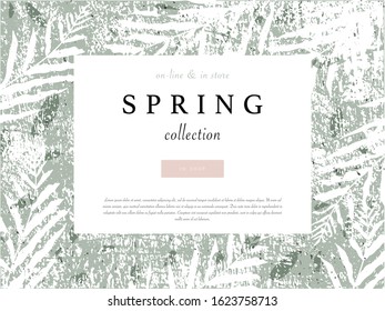 social media banner template for advertising spring arrivals collection or seasonal sales promotion. trendy hand drawn background textures and floral elements imitating watercolor paintings