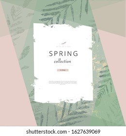 Social media banner template for advertising spring arrivals collection or seasonal sales promotion. trendy hand drawn background textures and floral botanical elements