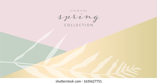 Social media banner template for advertising spring arrivals collection or seasonal sales promotion. trendy hand drawn background textures and floral element