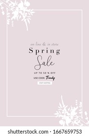 Social media banner template for advertising spring arrivals collection or seasonal sales promotion. trendy hand drawn background textures and floral botanical elements