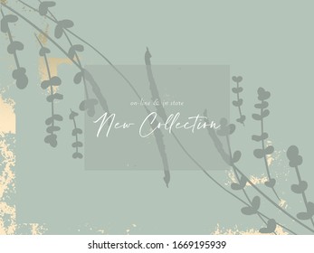 Social media banner template for advertising spring arrivals collection or seasonal sales promotion. trendy hand drawn background textures and floral botanical elements