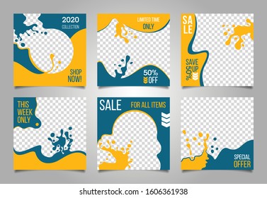 Social media banner template creative set. Sale promo collection. Liquid design. Easy editable vector illustration.