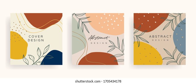 Social media banner template. Editable mockup for stories, post, blog, sale and  promotion. Abstract earth tone coloured shapes, line arts background design for personal, fashion and beauty blogger.