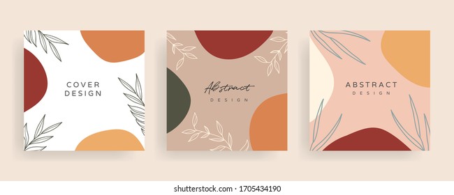 Social media banner template. Editable mockup for stories, post, blog, sale and  promotion. Abstract earth tone coloured shapes, line arts background design for personal, fashion and beauty blogger.
