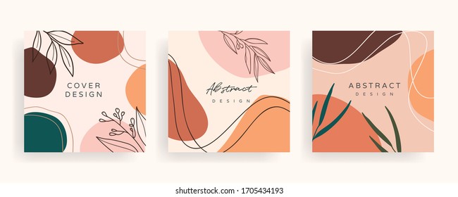 Social media banner template. Editable mockup for stories, post, blog, sale and  promotion. Abstract earth tone coloured shapes, line arts background design for personal, fashion and beauty blogger.