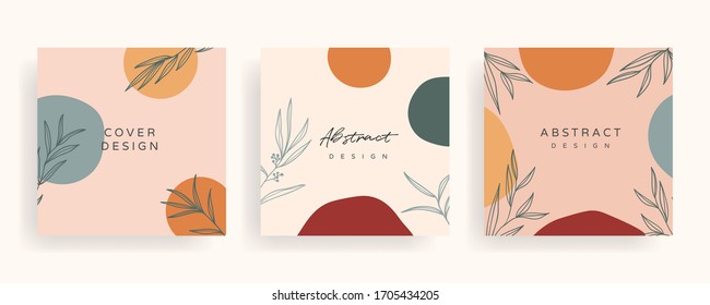 Social media banner template. Editable mockup for stories, post, blog, sale and  promotion. Abstract earth tone coloured shapes, line arts background design for personal, fashion and beauty blogger.