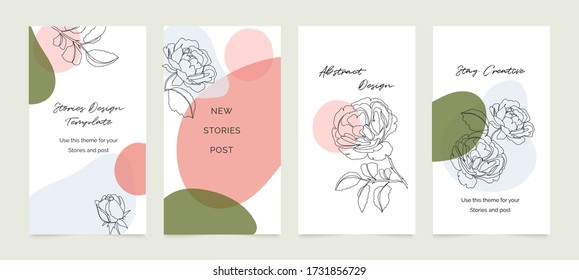 Social media banner template. Editable mockup for stories, post, blog, sale and  promotion, Rose flower line arts background design for personal, fashion and beauty blogger.