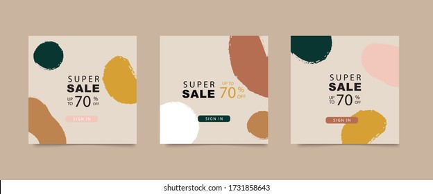 Social media banner template. Editable mockup for stories, post, blog, sale and  promotion. Abstract earth tone coloured shapes, line arts background design for personal, fashion and beauty blogger.