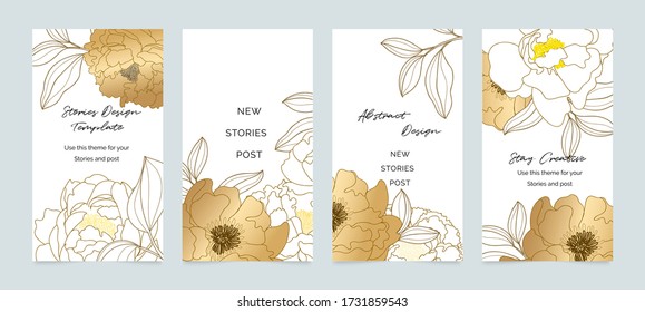 Social media banner template. Editable mockup for stories, post, blog, sale and  promotion. Golden rose  line arts background design for personal, fashion and beauty blogger.