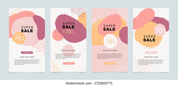 Social media banner template. Editable mockup for stories, post, blog, sale and  promotion. Abstract earth tone coloured shapes, line arts background design for personal, fashion and beauty blogger.