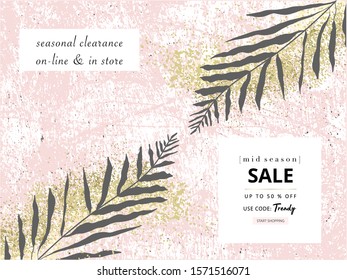 Social media banner template for fashion 
 or beauty industry advertising new arrivals collection or seasonal sales promotion. trendy hand drawn background textures with floral botanic  elements