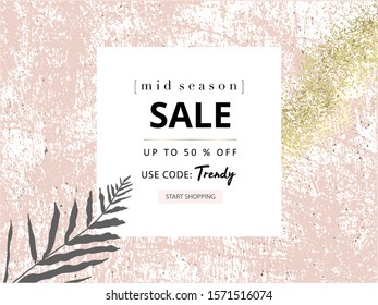 Social media banner template for fashion 
 or beauty industry advertising new arrivals collection or seasonal sales promotion. trendy hand drawn background textures with floral botanic  elements