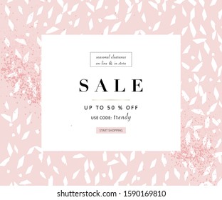 Social media banner template for fashion 
 or beauty industry advertising new arrivals collection or seasonal sales promotion. trendy hand drawn background textures with floral botanic  elements