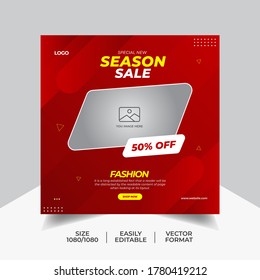 Social Media Banner Template for Fashion Sale. Promotional web banner for social media. Instagram Banner design for Fashion sale. Square size, modern, Unique, design and Easy to use and Edit.
