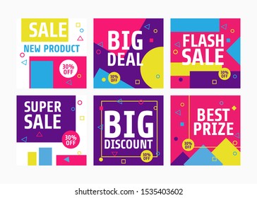 Social media Banner Template, Flash sale, Discount template. Modern promotion square web banner for social media mobile apps. Editable mockup with modern abstract shape. Digital banner and poster.
