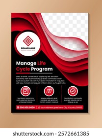 Social media banner template manage life circle program.  education flyer with red and white element on black background. Explore new trend technology with photo space. vertical layout brochure