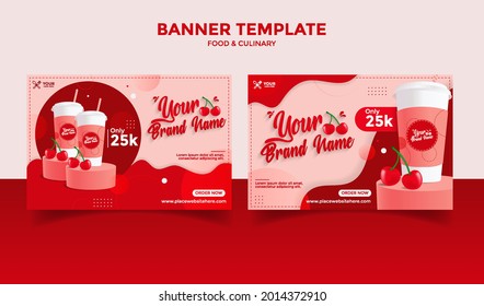 Social Media banner template post for drink, restaurant and culinary, red and pink background color