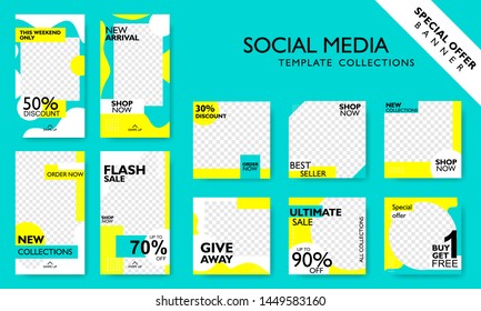 Social media banner template for promotion. Special offer layout frame for story and poster. Editable mockup for mobile apps with modern abstract shape. Vector illustration