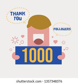 	
Social media banner with thank you for 1000 followers. Greeting card for social networks with flat style color. Vector illustration