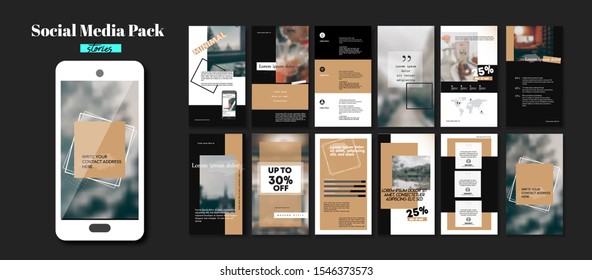 Social media banner. Vector cover. Layout for promotion. Design backgrounds web pack. Mockup for personal gold blog, luxury shop. Set of stories and post frame templates. style story bundle smm. a4