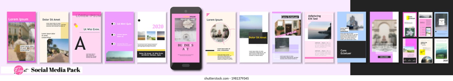 Social media banner. Vector cover. Layout for promotion. Design backgrounds web pack. Mockup for personal pink blog, women shop. Set of stories, sale post frame templates. style story bundle smm. a4