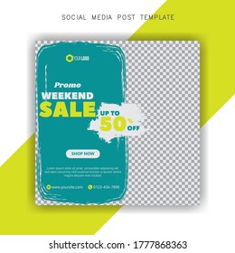 Social Media Banner for Weekend Sale with 50% Discount Offer