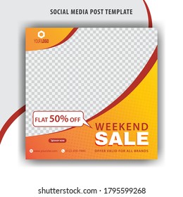 Social Media Banner for Weekend Sale with Flat 50% Discount Offer