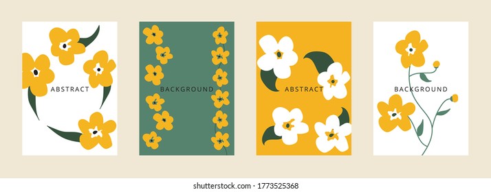 Social media banners, a beautiful leaf, and flower set of social media post templates with minimal abstract organic shapes composition can be used also card, cover, Vector illustration.