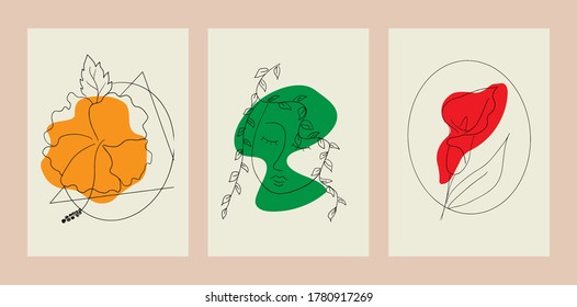 Social media banners, a beautiful leaf, and flower set of social media post templates with minimal abstract organic shapes composition can be used also card, cover, Vector illustration.