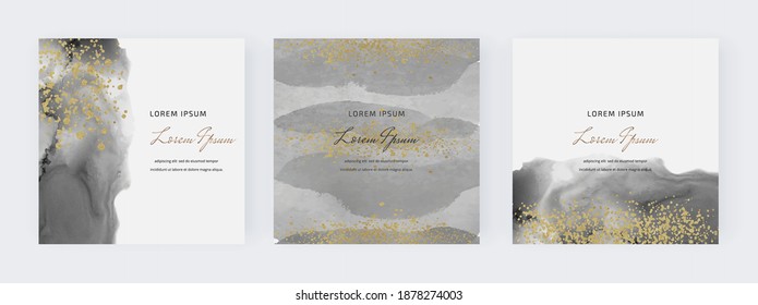 Social media banners with black alcohol ink watercolor backgrounds.