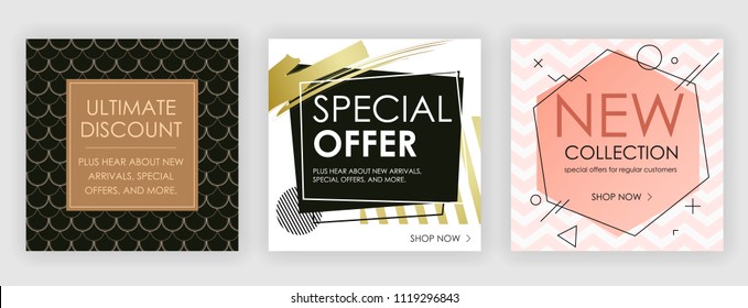 Social media banners, foil elements,social media kit template. Vector 