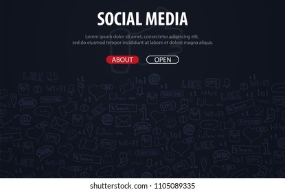 Social Media banners with hand draw doodle background. Vector illustration