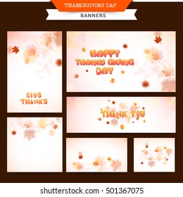 Social Media banners set decorated with maple leaves for Happy Thanksgiving Day celebration.