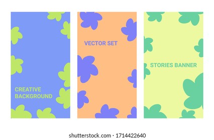 Social media banners set with flowers, floral backgrounds with copy space for text, vector templates. Simple cartoon design.
