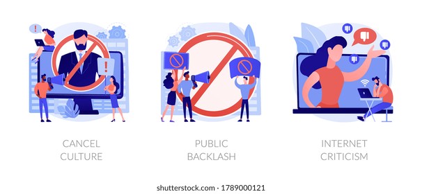 Social Media Behavior Abstract Concept Vector Illustration Set. Cancel Culture, Public Backlash, Internet Criticism, Group Shaming, Boycott, Hate Speech, Bias And Discrimination Abstract Metaphor.